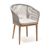 "Марсель" стул плетеный из роупа, основание дуб, роуп серый меланж круглый, ткань бежевая 035