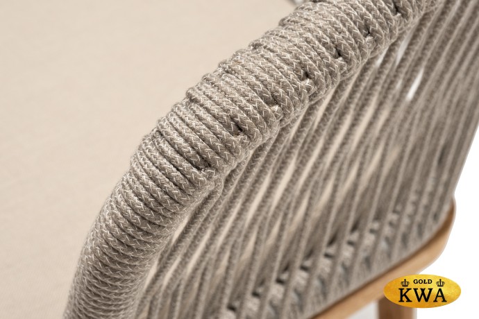 "Марсель" стул плетеный из роупа, основание дуб, роуп серый меланж круглый, ткань бежевая 035