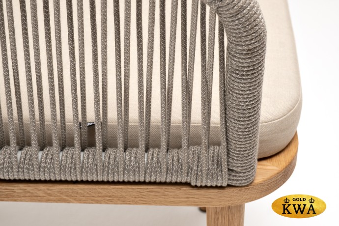 "Марсель" стул плетеный из роупа, основание дуб, роуп серый меланж круглый, ткань бежевая 035