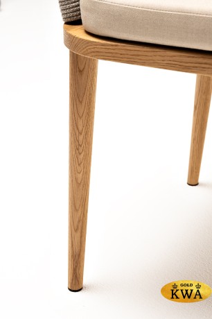 "Марсель" стул плетеный из роупа, основание дуб, роуп серый меланж круглый, ткань бежевая 035