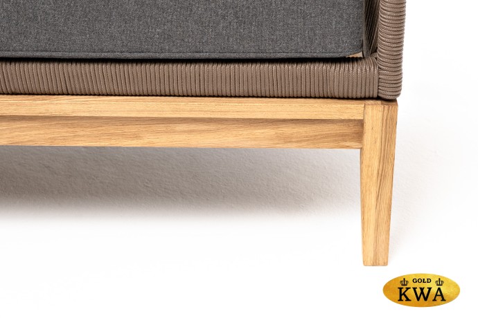 "Канны" диван 2-местный плетеный из роупа, основание дуб, роуп коричневый круглый, ткань темно-серая 027