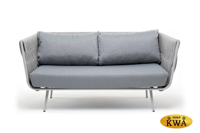 "Каталония" диван модульный плетеный из роупа, основание дуб, роуп темно-серый круглый, ткань темно-серая 027