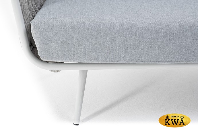 "Каталония" диван модульный плетеный из роупа, основание дуб, роуп темно-серый круглый, ткань темно-серая 027