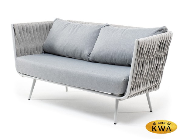 "Каталония" диван модульный плетеный из роупа, основание дуб, роуп темно-серый круглый, ткань темно-серая 027