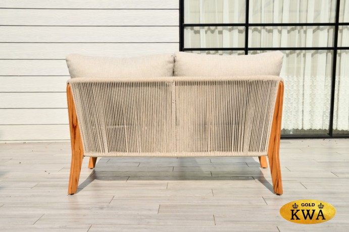 "Сидней" диван 2-местный плетеный из роупа, основание тик, каркас алюминий бежевый, роуп бежевый, ткань бежевая