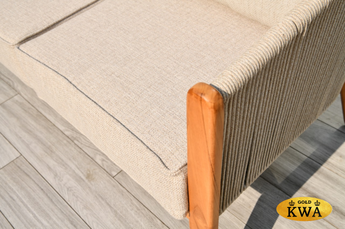 "Сидней" диван 2-местный плетеный из роупа, основание тик, каркас алюминий бежевый, роуп бежевый, ткань бежевая