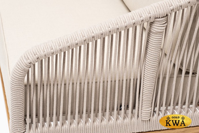 "Канны" диван 2-местный плетеный из роупа, основание дуб, роуп бежевый круглый, ткань бежевая 052