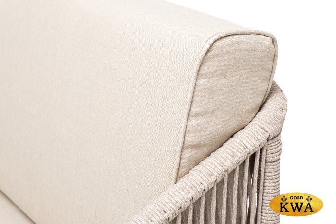 "Канны" диван 2-местный плетеный из роупа, основание дуб, роуп бежевый круглый, ткань бежевая 052