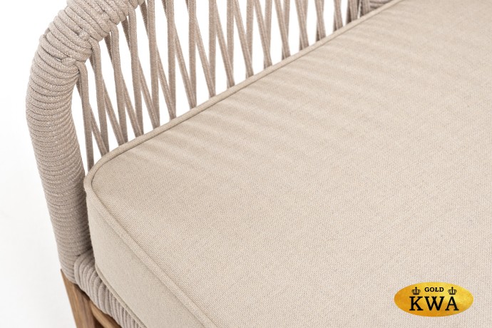 "Канны" диван 2-местный плетеный из роупа, основание дуб, роуп бежевый круглый, ткань бежевая 052