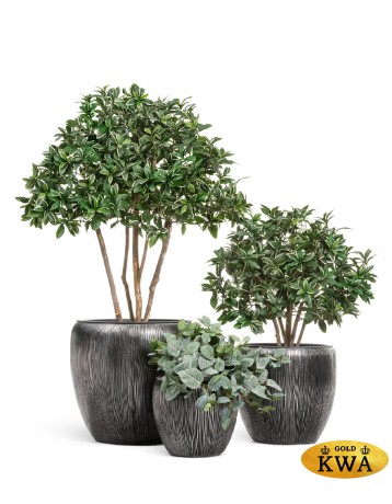 Кашпо TREEZ Effectory Wow Конус-Чаша Стальное серебро с рельефом в-28 см, д-30 см