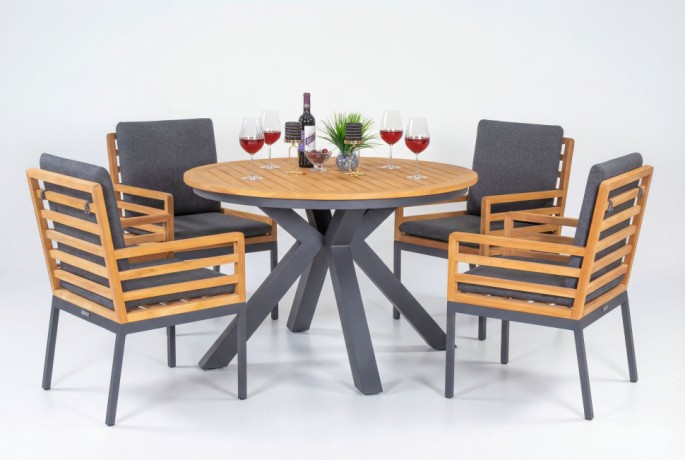 Стол круглый обеденный AMATO карбон, тик