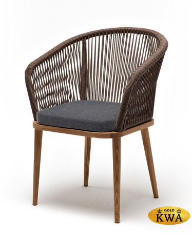 "Марсель" стул плетеный из роупа, основание дуб, роуп коричневый круглый, ткань темно-серая 027