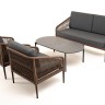 "Канны" лаунж-зона 4-местная из роупа со столом "Верона" (серый гранит), каркас алюминиевый коричневый, роуп коричневый
