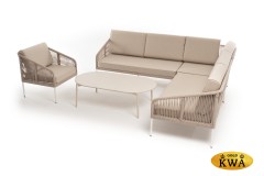 "Канны" модульная угловая лаунж-зона из роупа (веревки) со столом "Диего" (молочный), цвет бежевый