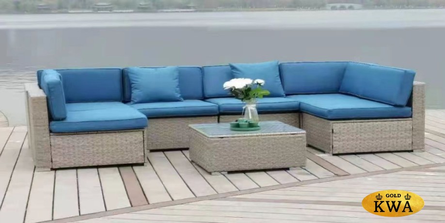 Плетеный модульный комплект YR822C Grey (подушка синяя)