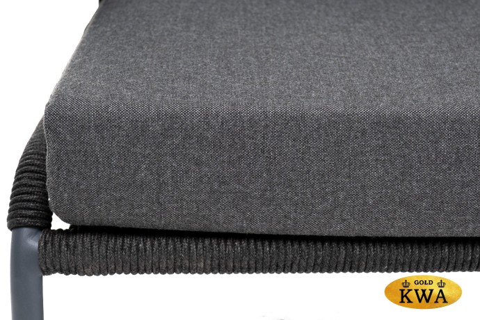 "Милан" диван 2-местный плетеный из роупа, каркас алюминий темно-серый (RAL7024) муар, роуп темно-серый круглый, ткань темно-серая 027