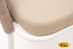 &quot;Лион&quot; стул плетеный из роупа, каркас из стали белый муар, роуп бежевый круглый, ткань бежевая