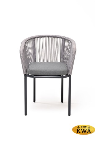 "Марсель" стул плетеный из роупа, каркас алюминий темно-серый (RAL7024) муар, роуп светло-серый круглый, ткань светло-серая