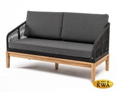 "Канны" диван 2-местный плетеный из роупа, основание дуб, роуп темно-серый круглый, ткань темно-серая 027