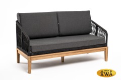 &quot;Канны&quot; диван 2-местный плетеный из роупа, основание дуб, роуп темно-серый круглый, ткань темно-серая 027