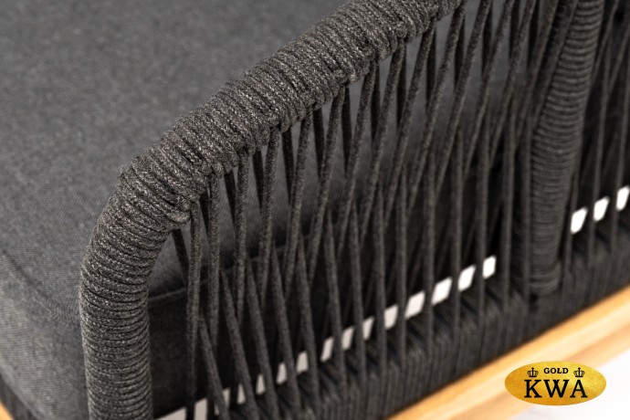 "Канны" диван 2-местный плетеный из роупа, основание дуб, роуп темно-серый круглый, ткань темно-серая 027