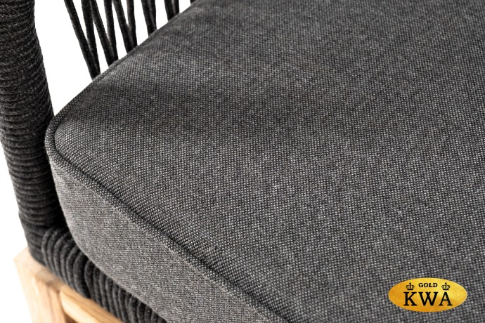 "Канны" диван 2-местный плетеный из роупа, основание дуб, роуп темно-серый круглый, ткань темно-серая 027