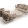 "Диего" лаунж-зона 4-местная плетеная из роупа (веревки), каркас алюминиевый белый, роуп бежевый