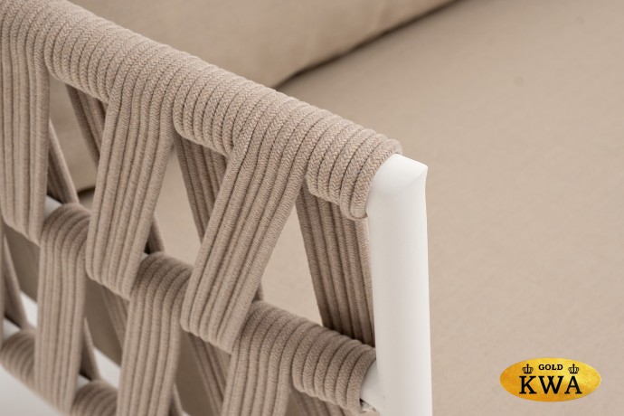 "Диего" лаунж-зона 4-местная плетеная из роупа (веревки), каркас алюминиевый белый, роуп бежевый