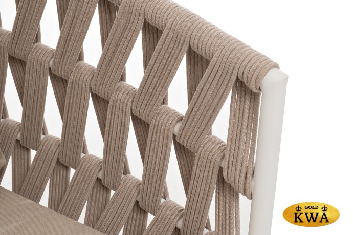 "Диего" лаунж-зона 4-местная плетеная из роупа (веревки), каркас алюминиевый белый, роуп бежевый