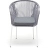 "Лион" стул плетеный из роупа, каркас из стали белый муар, роуп светло-серый круглый, ткань светло-серая