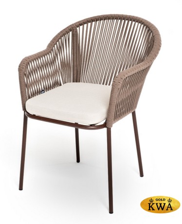 "Лион" стул плетеный из роупа, каркас из стали коричневый (RAL8016) муар, роуп коричневый круглый, ткань бежевая