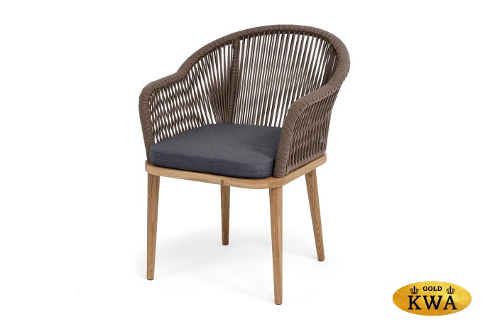 "Лион" стул плетеный из роупа, основание дуб, роуп коричневый круглый, ткань темно-серая 027