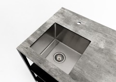 Стол разделочный с мойкой Lounge B-02S-L, 90 см, черный/серый каспий