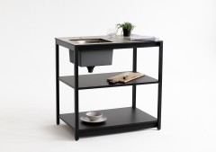 Стол разделочный с мойкой Lounge B-02S-L, 90 см, черный/серый каспий