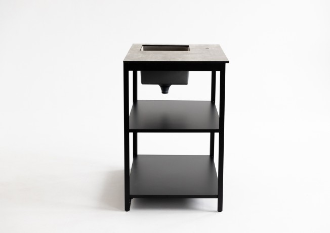 Стол разделочный с мойкой Lounge B-02S-L, 90 см, черный/серый каспий