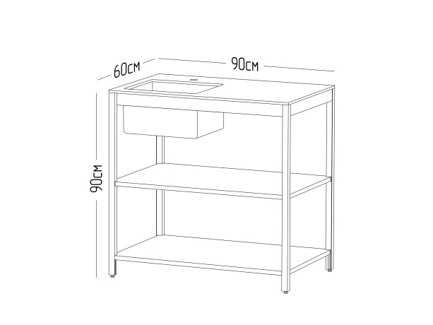 Стол разделочный с мойкой Lounge B-02S-L, 90 см, черный/серый каспий