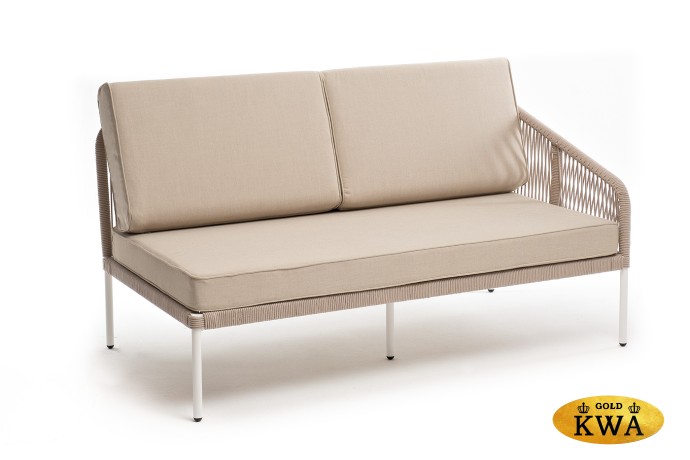 "Канны" левый модуль плетеный из роупа, каркас алюминий белый муар, роуп бежевый круглый, ткань бежевая 15052