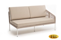 "Канны" левый модуль плетеный из роупа, каркас алюминий белый муар, роуп бежевый круглый, ткань бежевая 15052