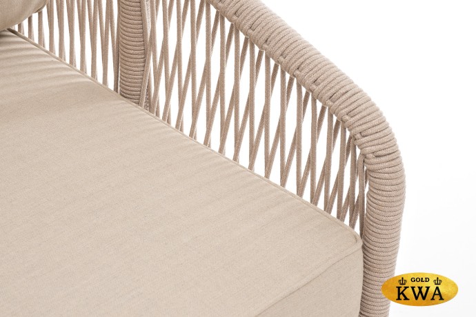 "Канны" левый модуль плетеный из роупа, каркас алюминий белый муар, роуп бежевый круглый, ткань бежевая 15052