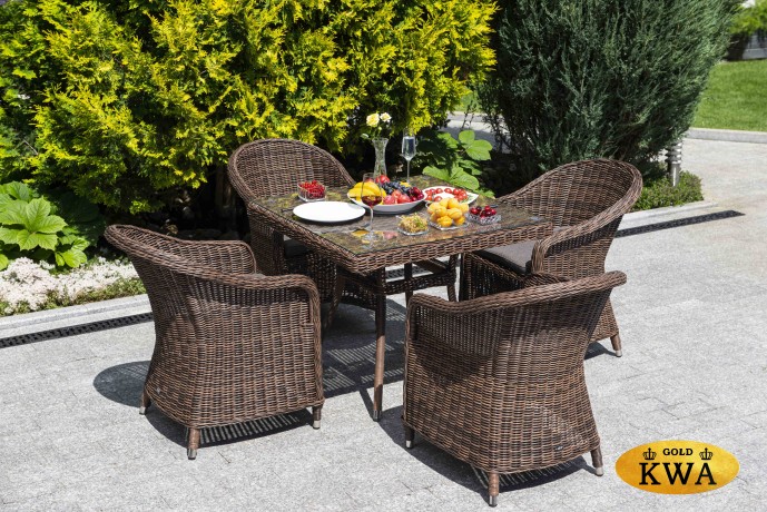 "Равенна" плетеное кресло из искусственного ротанга, цвет коричневый с серой подушкой