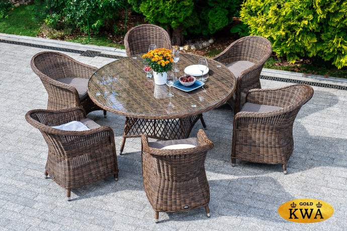 "Равенна" плетеное кресло из искусственного ротанга, цвет коричневый с серой подушкой