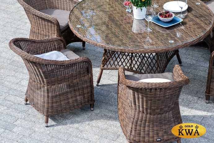 "Равенна" плетеное кресло из искусственного ротанга, цвет коричневый с серой подушкой