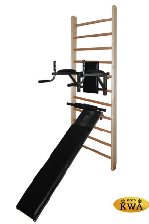 Шведская стенка деревянная из сосны - СОСНА - БП - ДВ (стенка + брусья с подлокотниками + доска угловая с валиками)