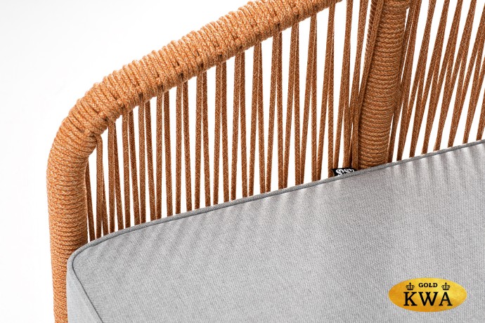 "Канны" диван 2-местный плетеный из роупа, каркас алюминий светло-серый (RAL7035) муар, роуп оранжевый меланж круглый, ткань светло-серая