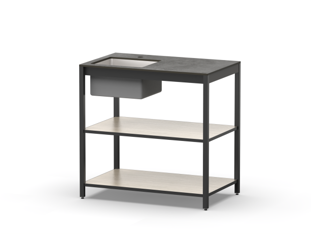 Cтол разделочный с мойкой Lounge B-02S-L, 90 см, дуб сонома/черный мрамор