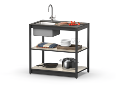 Cтол разделочный с мойкой Lounge B-02S-L, 90 см, дуб сонома/черный мрамор
