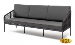 &quot;Канны&quot; диван 3-местный плетеный из роупа, каркас алюминий темно-серый (RAL7024) муар, роуп темно-серый круглый, ткань темно-серая 019