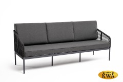 &quot;Канны&quot; диван 3-местный плетеный из роупа, каркас алюминий темно-серый (RAL7024) муар, роуп темно-серый круглый, ткань темно-серая 019