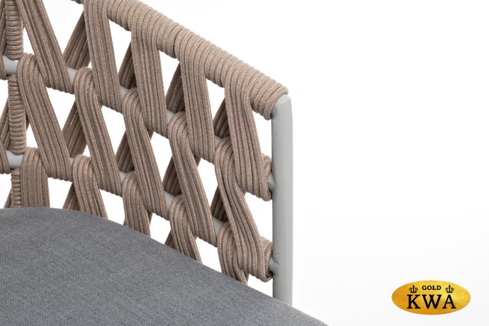 "Диего" стул плетеный из роупа, каркас из стали светло-серый (RAL7035) муар, роуп бежевый круглый, ткань светло-серая