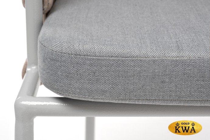 "Диего" стул плетеный из роупа, каркас из стали светло-серый (RAL7035) муар, роуп бежевый круглый, ткань светло-серая